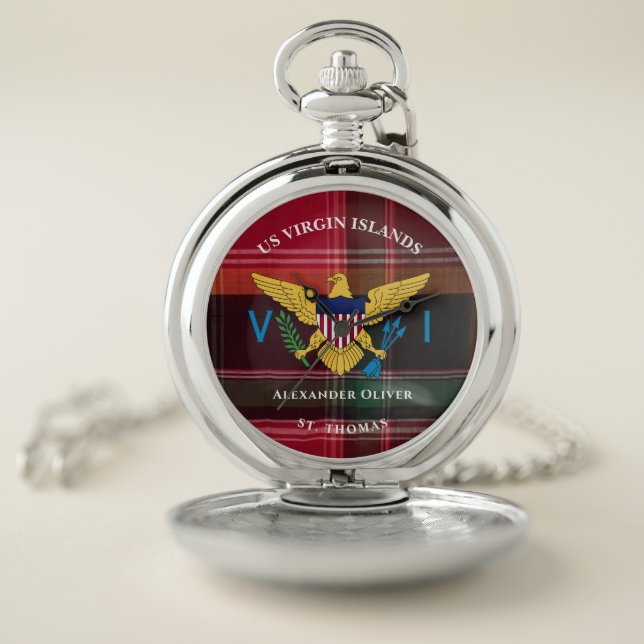 US Virgin Islands Flag St. Thomas Madras Custom Pocket Watch (Inside)