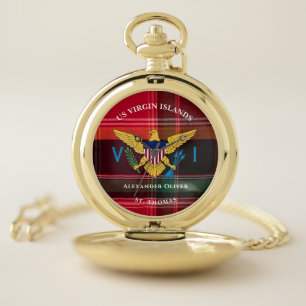 US Virgin Islands Flag St. Thomas Madras Custom  Pocket Watch