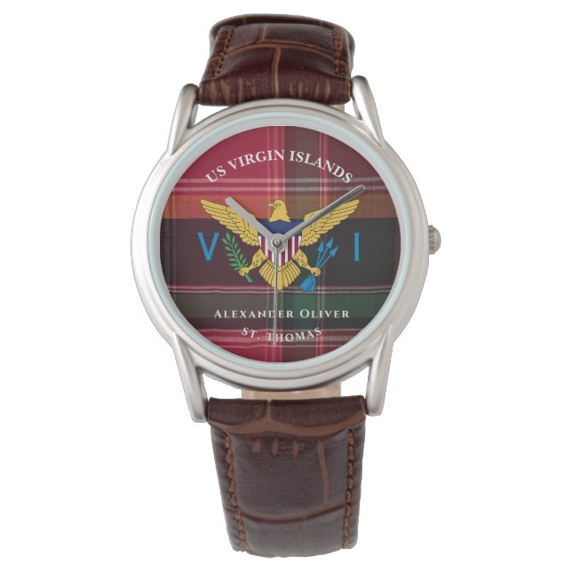 US Virgin Islands Flag St. Thomas Madras Custom  Watch (Front)