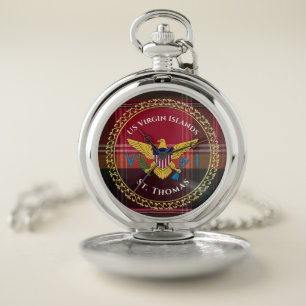 US Virgin Islands Flag St. Thomas Madras USVI Pocket Watch