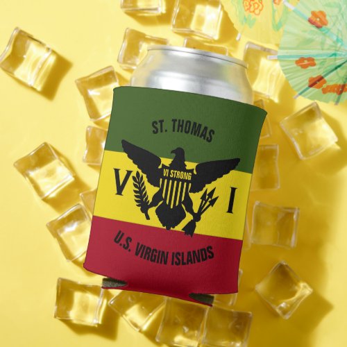 US Virgin Islands Flag St Thomas Red Yellow Green Can Cooler