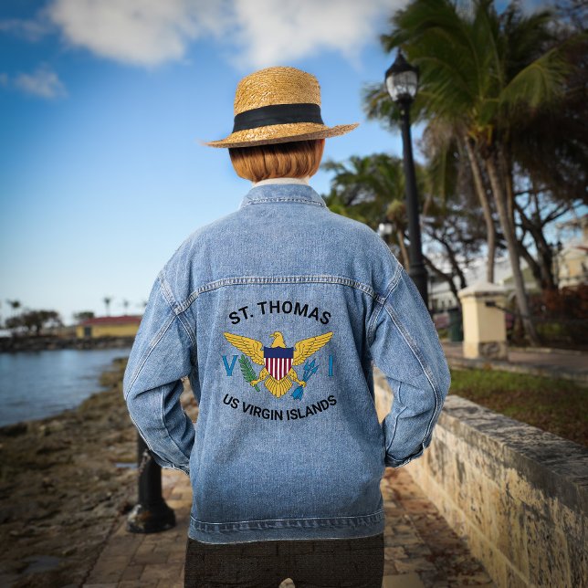 US Virgin Islands Flag St. Thomas U.S. VI Tropical Denim Jacket (US Virgin Islands Flag St. Thomas USVI Denim Jacket wear the U.S. Virgin Islands flag with pride. )
