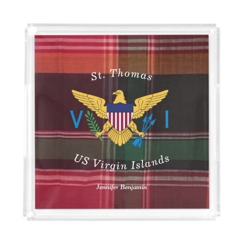US Virgin Islands Flag St Thomas USVI Madras Acrylic Tray