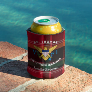 US Virgin Islands Flag St. Thomas USVI Madras Can Cooler