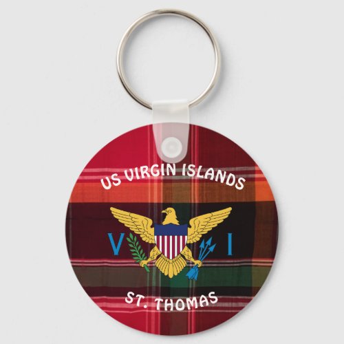 US Virgin Islands Flag St Thomas USVI Madras  Keychain