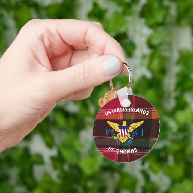 US Virgin Islands Flag St. Thomas USVI Madras  Keychain (Hand)