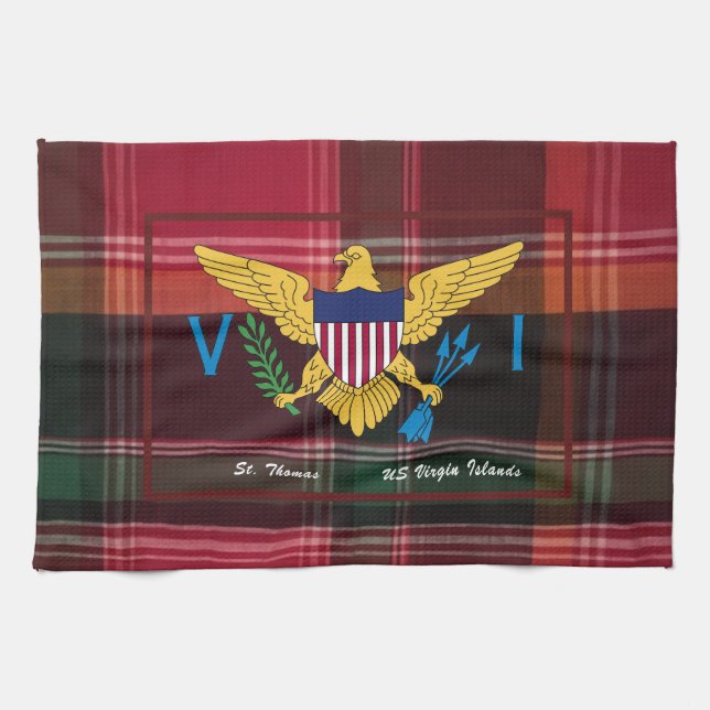 US Virgin Islands Flag St. Thomas USVI Madras Kitchen Towel (Horizontal)