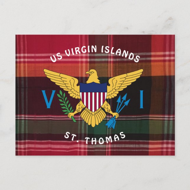 US Virgin Islands Flag St. Thomas USVI Madras Postcard (Front)