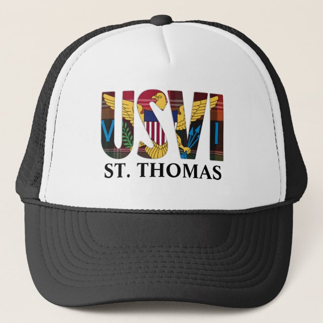 US Virgin Islands Flag St. Thomas USVI  Madras Trucker Hat (Front)