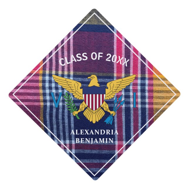 US Virgin Islands Flag USVI Madras Graduate  Graduation Cap Topper (Front)