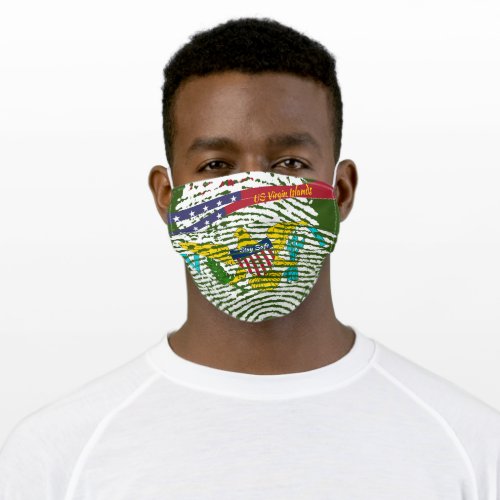 US Virgin Islands Flag w Stars Stripes on Green Adult Cloth Face Mask
