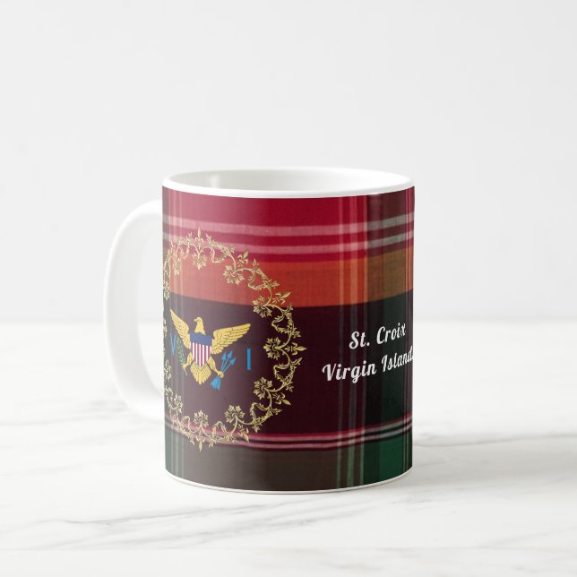 US Virgin Islands Flags USVI Madras Plaid Coffee Mug (Front Left)