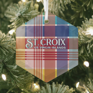 US Virgin Islands St. Croix USVI Madras Christmas Glass Ornament