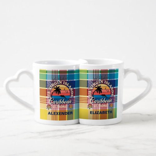 US Virgin Islands St Croix USVI Madras Custom Coffee Mug Set