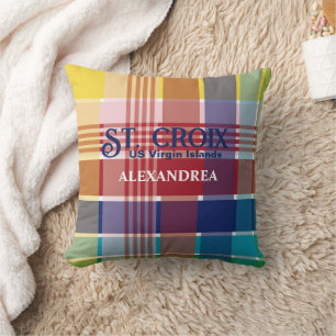 US Virgin Islands St. Croix USVI Madras Custom Throw Pillow