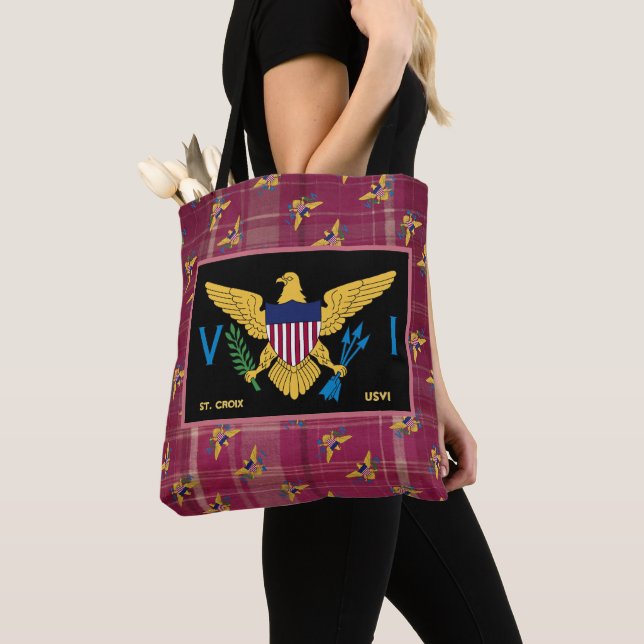 US Virgin Islands St. Croix USVI Madras Custom Tote Bag (Close Up)