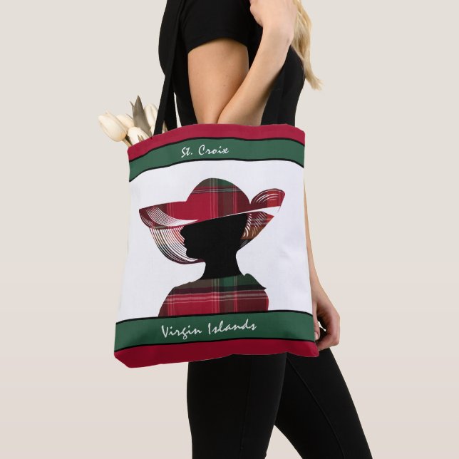 US Virgin Islands St. Croix USVI Madras Personaliz Tote Bag (Close Up)