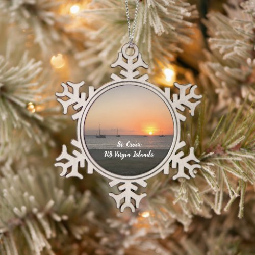 US Virgin Islands St. Croix USVI Tropical Snowflake Pewter Christmas Ornament