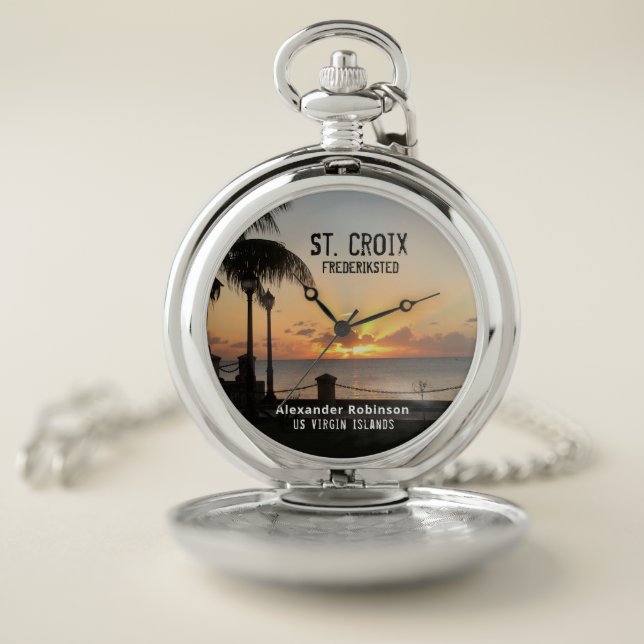 US Virgin Islands St. Croix USVI Tropical Sunset Pocket Watch (Inside)