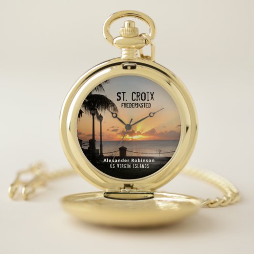 US Virgin Islands St Croix USVI Tropical Sunset Pocket Watch