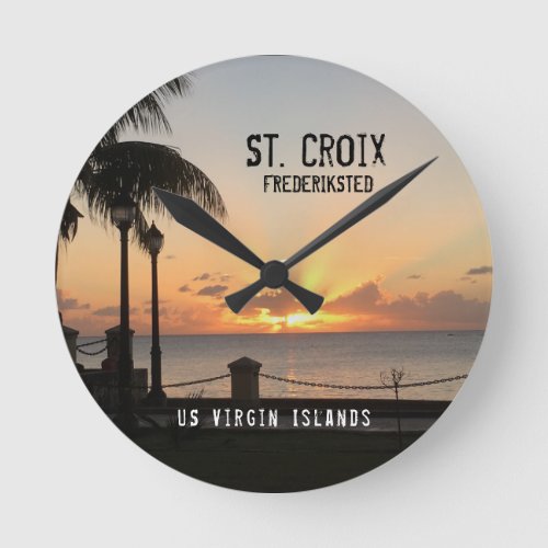 US Virgin Islands St Croix USVI Tropical Sunset Round Clock