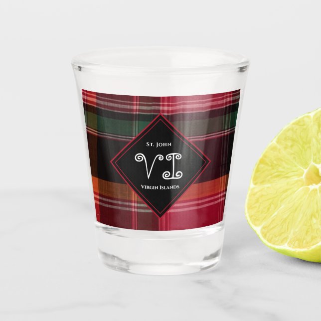 US Virgin Islands St. John USVI Madras Tropical Shot Glass (Front)