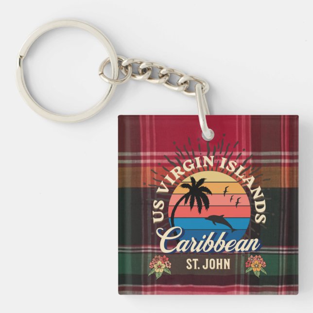 US Virgin Islands St. John USVI Tropical Madras Keychain (Front)