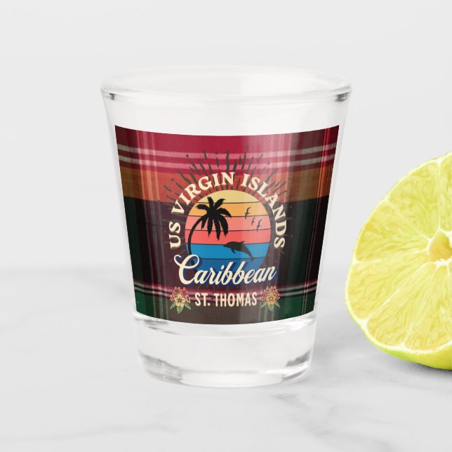 US Virgin Islands St. Thomas USVI Madras Caribbean Shot Glass (Front)