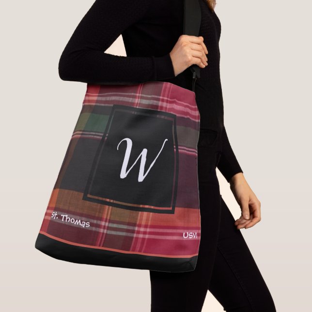 US Virgin Islands St. Thomas USVI Madras Custom Crossbody Bag (Close Up)