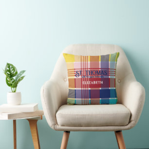 US Virgin Islands St. Thomas USVI Madras Custom Throw Pillow