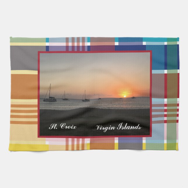US Virgin Islands Sunset St. Croix USVI Madras Kitchen Towel (Horizontal)