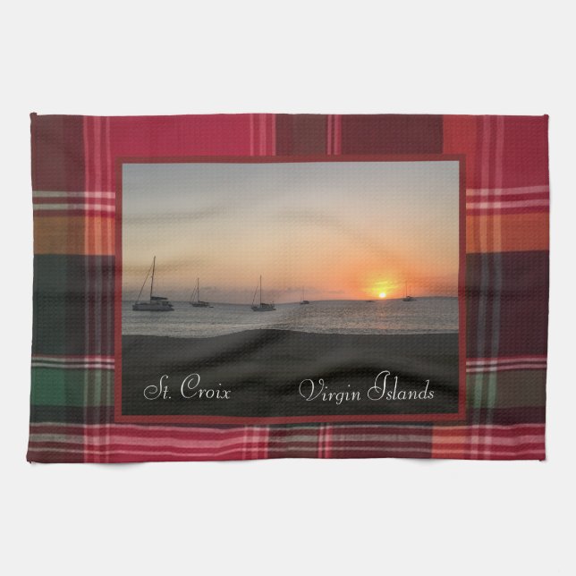 US Virgin Islands Sunset St. Croix USVI Madras Kitchen Towel (Horizontal)