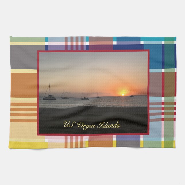 US Virgin Islands Sunset USVI Madras Kitchen Towel (Horizontal)