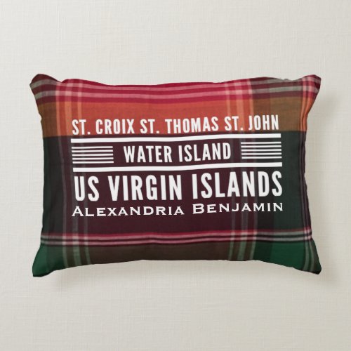 US Virgin Islands US VI Madras Personalize  Accent Pillow