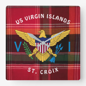 US Virgin Islands USVI Flag St. Croix Madras  Square Wall Clock