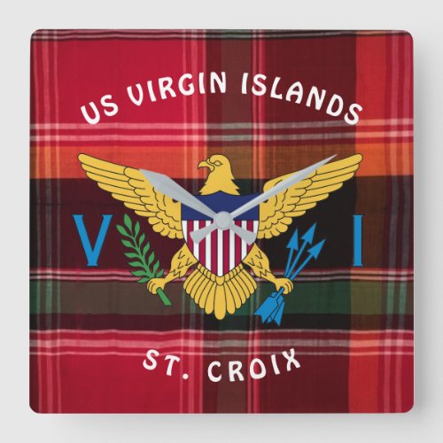 US Virgin Islands USVI Flag St Croix Madras  Square Wall Clock
