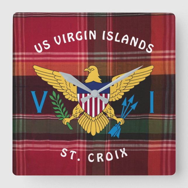 US Virgin Islands USVI Flag St. Croix Madras  Square Wall Clock (Front)