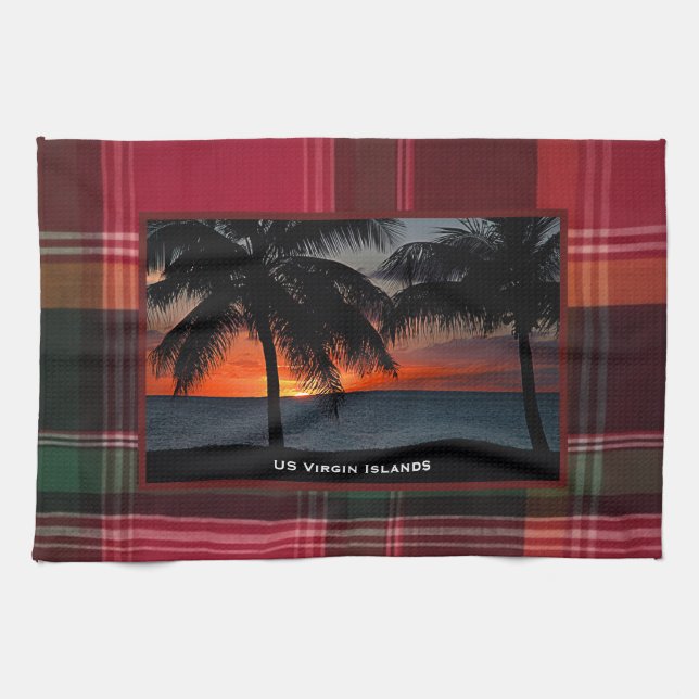 US Virgin Islands USVI Sunset Madras  Kitchen Towel (Horizontal)