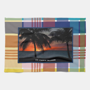 US Virgin Islands USVI Sunset Madras  Kitchen Towel