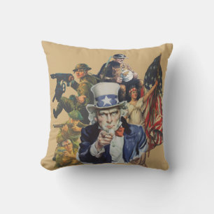 US WW1 propaganda poster mash-up Throw Pillow