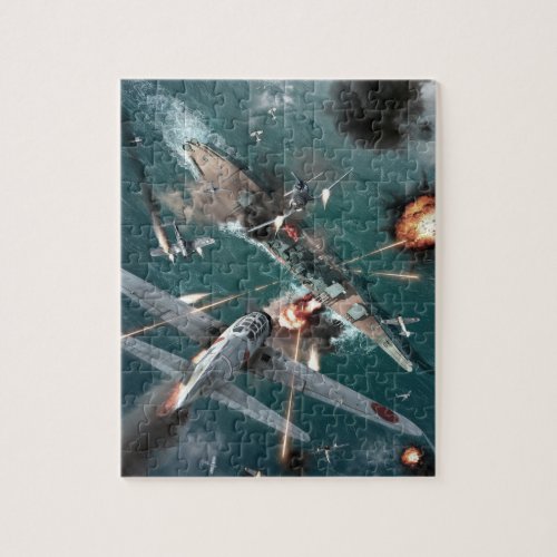 US WWII Battleship Under Attack Jigsaw Puzzle