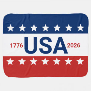 USA 1776 2026 250th Anniversary Red White Blue Baby Blanket