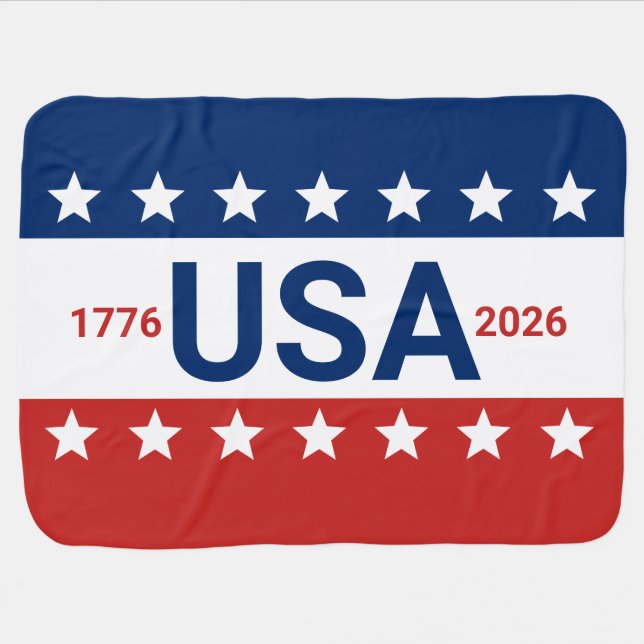 USA 1776 2026 250th Anniversary Red White Blue Baby Blanket (Horizontal)