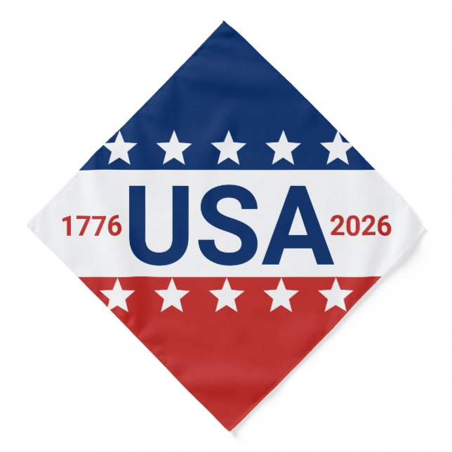 USA 1776 2026 250th Anniversary Red White Blue Bandana (Front)