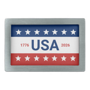 USA 1776 2026 250th Anniversary Red White Blue Belt Buckle