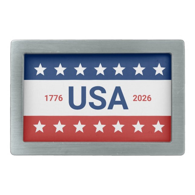 USA 1776 2026 250th Anniversary Red White Blue Belt Buckle (Front)