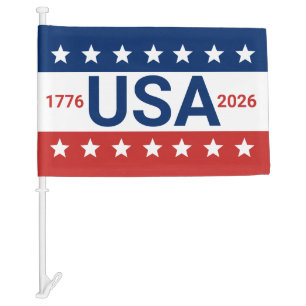 USA 1776 2026 250th Anniversary Red White Blue Car Flag