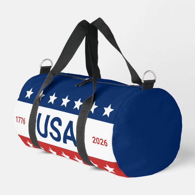 USA 1776 2026 250th Anniversary Red White Blue Duffle Bag (Left Corner)
