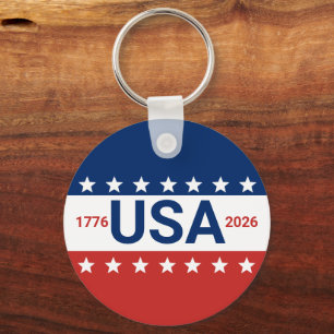 USA 1776 2026 250th Anniversary Red White Blue Keychain