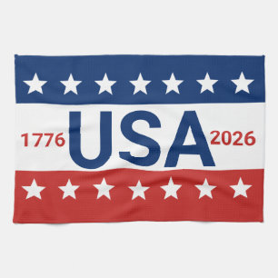 USA 1776 2026 250th Anniversary Red White Blue Kitchen Towel